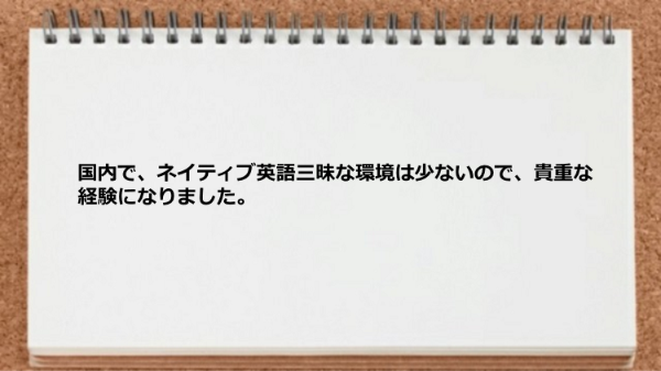 国内でネイティブ英語三昧な環境は少ない貴重な経験だった。