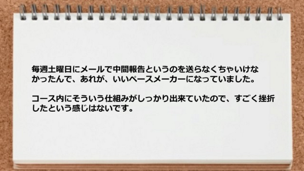 中間報告いいペースメーカーになっていました。
